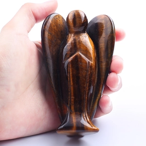 Handcrafted tiger eye stone angel figurine with polished gemstone finish and cat-eye effect