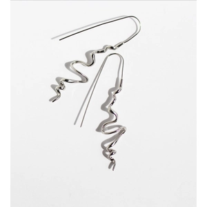 Artistic silver wavy spiral earrings with minimalist irregular curved lines design
