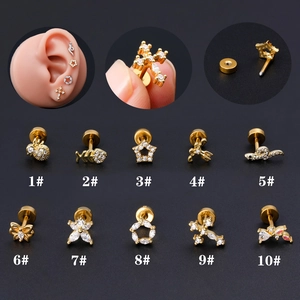 Knorpel Ohrstecker Edelstahlstab Kupfer Piercing Schmuck Zirkonia Schmetterling Kreuz Schlange Stern Für Damen Herren
