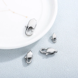 Polished silver stainless steel lobster clasps in various sizes for jewelry making
