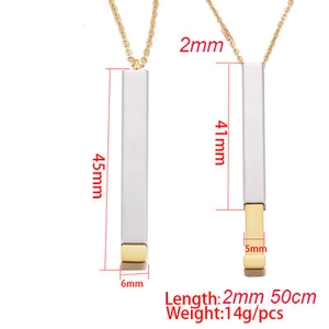 Titanium steel nested pendant necklace with sliding rectangular bar on gold cable chain