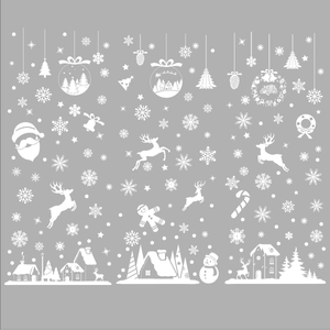 Stickers de fenêtre de Noël blancs avec Père Noël et flocons pour décoration festive