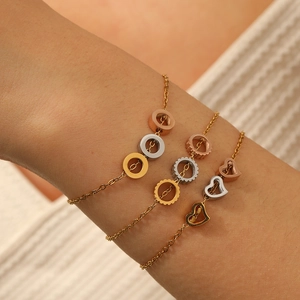 Collana E Bracciale Con Pendente A Cuore Ingranaggio Anello Tricolore In Acciaio Inossidabile Gioielli Geometrici Cavi Per Donna