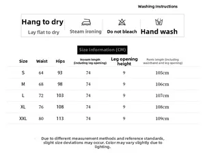 Size chart and washing care instructions for these maternity yoga pants for women