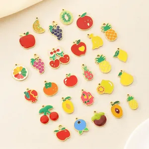 Fruit Charms Pendants Stainless Steel Enamel DIY Jewelry Making Colorful Apple Cherry Pineapple Grape Strawberry Accessory