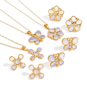 Golden necklace and stud set with opal stone butterfly designs and zircon accents