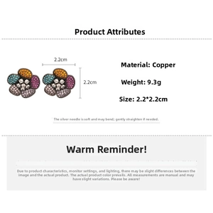 Detail specifications of colorful zircon flower earrings showing size 2.2cm and weight 9.3g