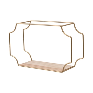 Modern gold metal wall shelf with wooden base for stylish home wall decor