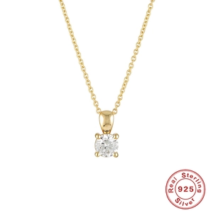 Minimalist S925 sterling silver necklace with a round gold-plated solitaire diamond pendant