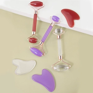 Resin Facial Roller And Heart Gua Sha Scraper Zinc Alloy Dual Head Face Massage Tool Skin Care Lifting Rejuvenation