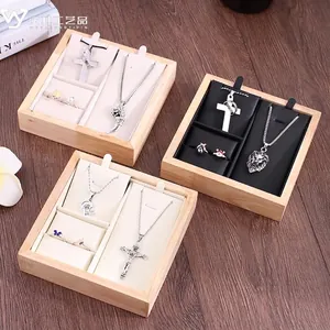 Wooden jewelry display trays with velvet lining for necklaces, rings and pendants