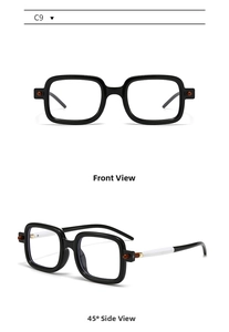 Detailed views of square retro sunglasses with ivory and black contrast temples
