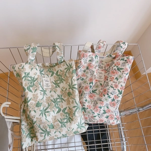 Sacs cabas en toile à fleurs vintage verts et roses, style grand sac à bandoulière