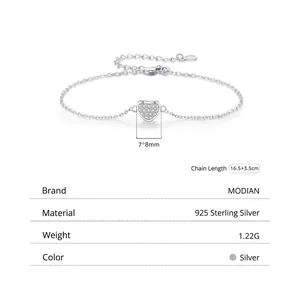 Elegant s925 sterling silver heart bracelet with sparkling zircon stones on white background