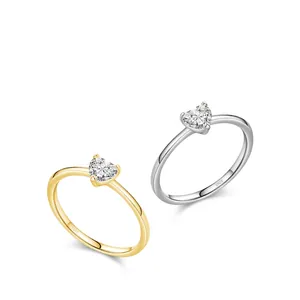 Elegant S925 sterling silver heart-shaped gemstone ring in gold and silver finishes