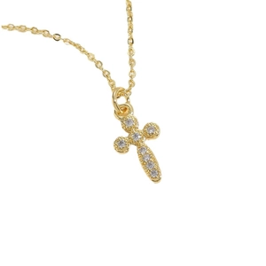 Minimalist 14K gold plated cross pendant necklace with sparkling cubic zirconia pavé