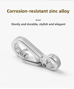 Detailed macro of silver SF spring snap hook made from corrosion resistant zinc alloy