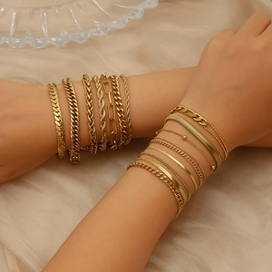 Stainless Steel Chain Bracelet 18K Gold Plated Cuban Link Figaro Snake Chain Minimalist Fashion Jewelry For Women
