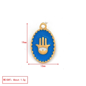 Blue Hamsa Hand charm detail with size dimensions 19mm x 12mm for DIY jewelry