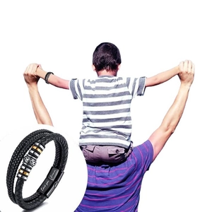 Mens multi-layer braided leather bracelet with Love You Forever engraved magnetic clasp