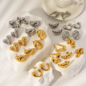 Collection of minimalist 18K gold and silver titanium steel heart and croissant earrings