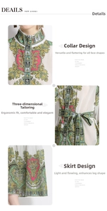 Detail of vintage floral print maxi dress with mandarin collar and button closures