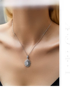 Detailed view of luxury S925 silver necklace with teardrop pendant and sparkling zircons