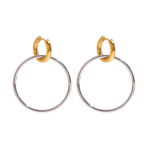 Two-tone interlocking hoop earrings in gold and silver finish stainless steel