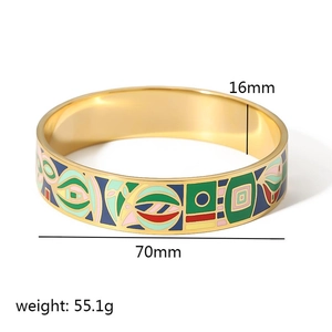 Enameled stainless steel bangle featuring abstract art patterns with dimensions 70mm x 16mm