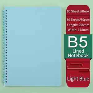 Lichtblauw B5 spiraalnotitieboek met 80 vellen gelinieerd 80g papier voor werk