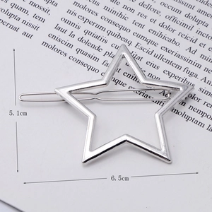 Silver hollow star hair clip with 6.5cm width and 5.1cm height in a sleek metal design