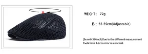 Tabella taglie per berretto piatto in mesh estivo, circonferenza 55-59cm regolabile