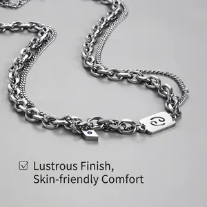 Polished titanium steel Cancer zodiac pendant necklace with layered chain for men