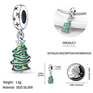 Detail view of S925 silver Christmas tree bead with precise size measurements and weight