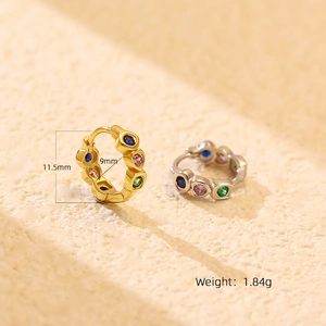 S925 silver heart zircon huggie earrings in gold and silver finish with dimensions