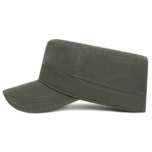 Classic olive green cotton cadet cap for men featuring a flat top and reinforced stitching