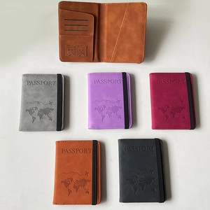 Map embossed multi-color PU leather passport holders with SIM card slots and elastic strap