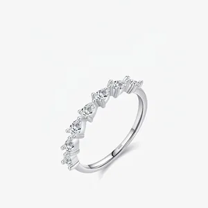 925 Sterling Silver Ring With Pear Shaped Water Drop Zircon Minimalist Elegant Stacking Finger Band For Women Sweet