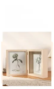 Detail of a deep wooden shadow box frame with hinges for 3D specimen and flower displays