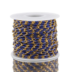 Detailed macro view of 3.7mm blue enamel gold-plated stainless steel DIY jewelry chain