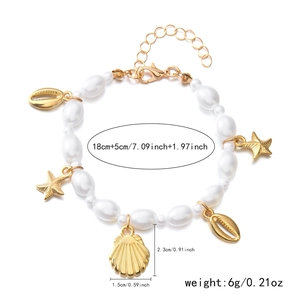Detailed view of starfish shell necklace with size and weight measurements specified