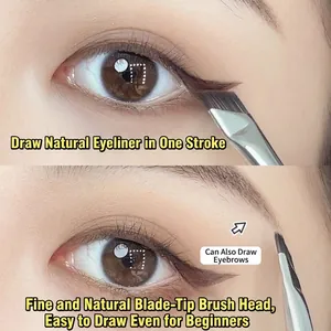 Angled blade eyeliner and brow brush with synthetic bristles for precise makeup application