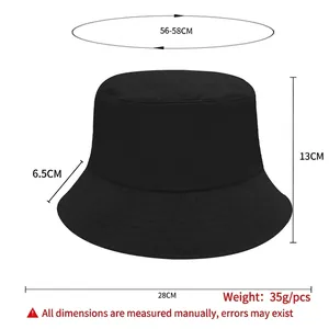 Quick-dry black bucket hat with 56-58cm circumference and sun protection features