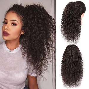 Detail view of Afro kinky curly drawstring ponytail extension with high density spirals