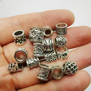 Antique silver large hole spacer beads with hollow floral relief for DIY jewelry making