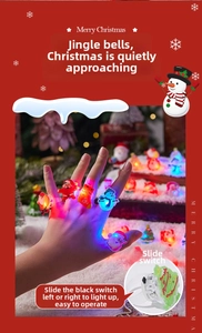 Detail showing various LED Christmas rings and a hand-operated push power switch