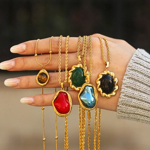 Vintage Pendant Necklace Stainless Steel Vacuum Plating Simulated Artificial Pearl Semi-precious Stone French Retro Style For Women