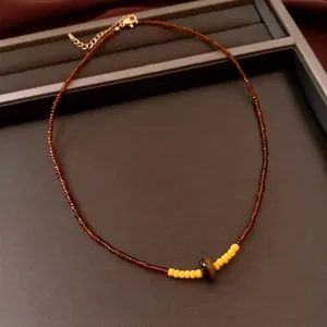 Collier De Perles Avec Pierre Oeil De Tigre Et Perles En Verre Bijoux Style Maillard Rétro Vintage Pour Femme