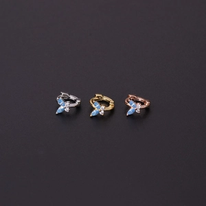 Mini butterfly hoop earrings with blue and white zircons in silver, gold, and rose gold