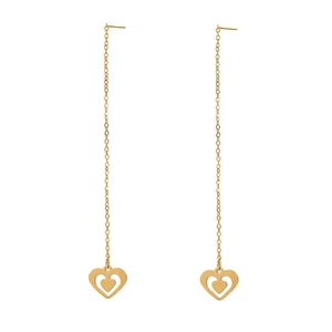 Boucles d'oreilles minimalistes en acier inoxydable plaqué or 18 carats avec cœurs pendants